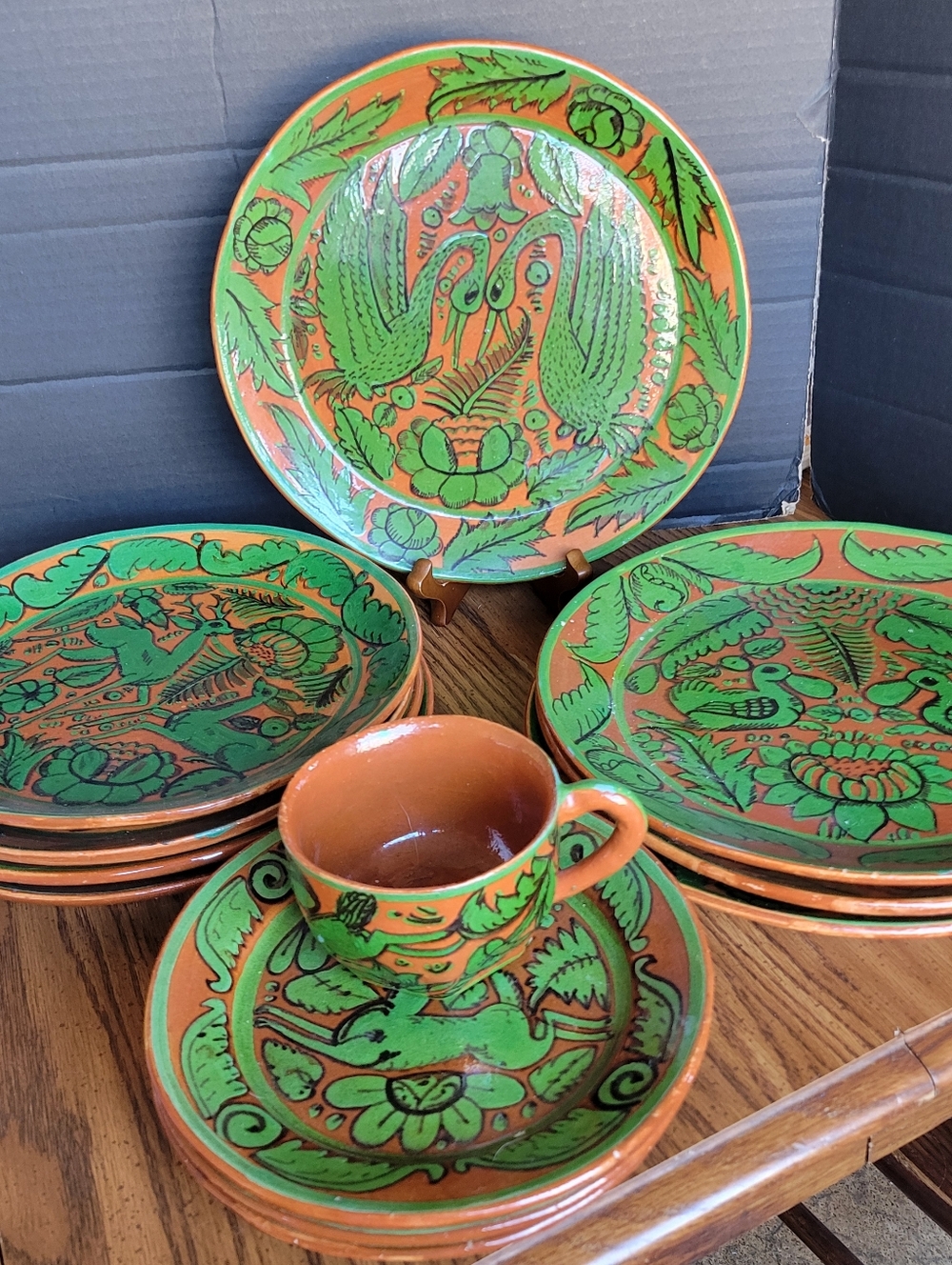 Large 12 Piece Set Rare Vtg Tlaquepaque Mexican Pottery Fantasia Style Pristine